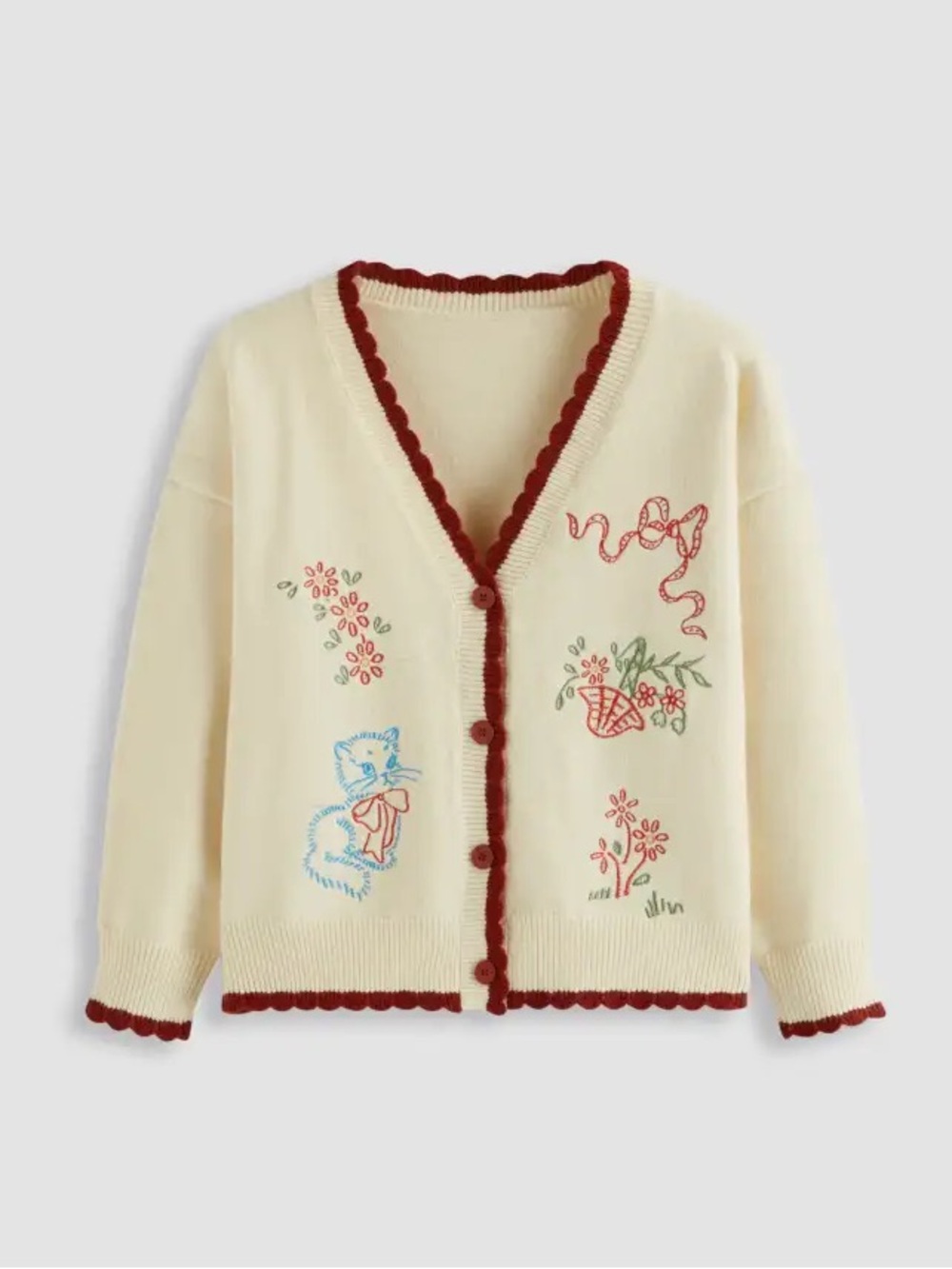 Cider Cat & Floral Cardigan Size XL Knit Sweater Chunky Fall Winter Novelty